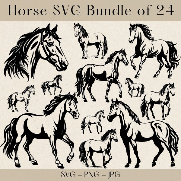 Cheval SVG. Cheval SVG Bundle, silhouette de cheval, vecteur cheval, Clipart cheval, svg tête de cheval, fichiers svg cheval pour cricut, fichiers de coupe cheval