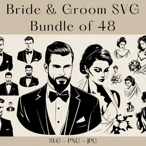 新郎新婦の SVG バンドル: 結婚式のカップルのクリップアート (デジタルダウンロード)