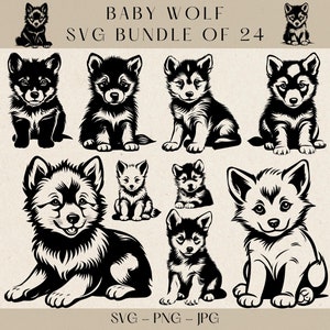 Baby Wolf SVG, Wolf Vector, Wolf Clipart, Cute Wolf SVG, Wolf Svg, Wolf Png, Wolf Silhouette, Doodle Vector, Cute Animal, Nursery Animal svg
