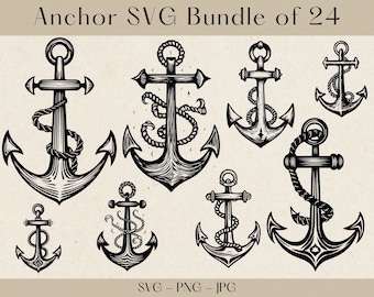 Anchor SVG Bundle, Anchor svg, Anchor Clipart, Anchor PNG, Anchor silhouette, Anchor svg files for cricut, Boat anchor svg, anchor rope svg