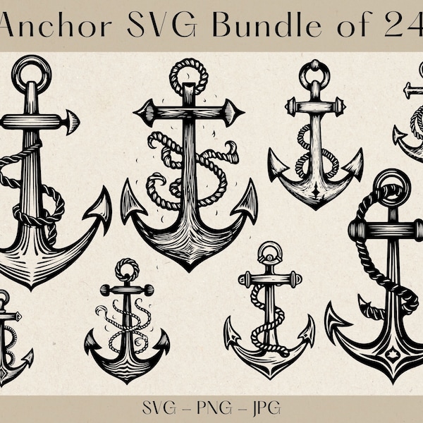 Anchor SVG Bundle, Anchor svg, Anchor Clipart, Anchor PNG, Anchor silhouette, Anchor svg files for cricut, Boat anchor svg, anchor rope svg