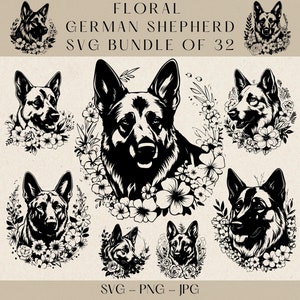 Floral German Shepherd SVG, German Shepherd SVG, German Shepherd PNG, German Shepherd Clipart, Floral Dog Svg, Flower Dog Svg, Dog Svg