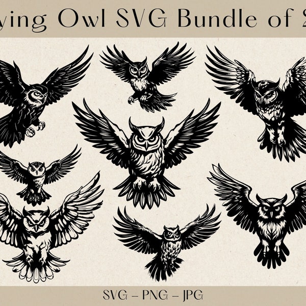 Flying Owl SVG Bundle, Flying owl svg, Owl svg, Owl svg bundle, Owl Clipart, Owl Png, Bird SVG, Owl silhouette, svg files for cricut