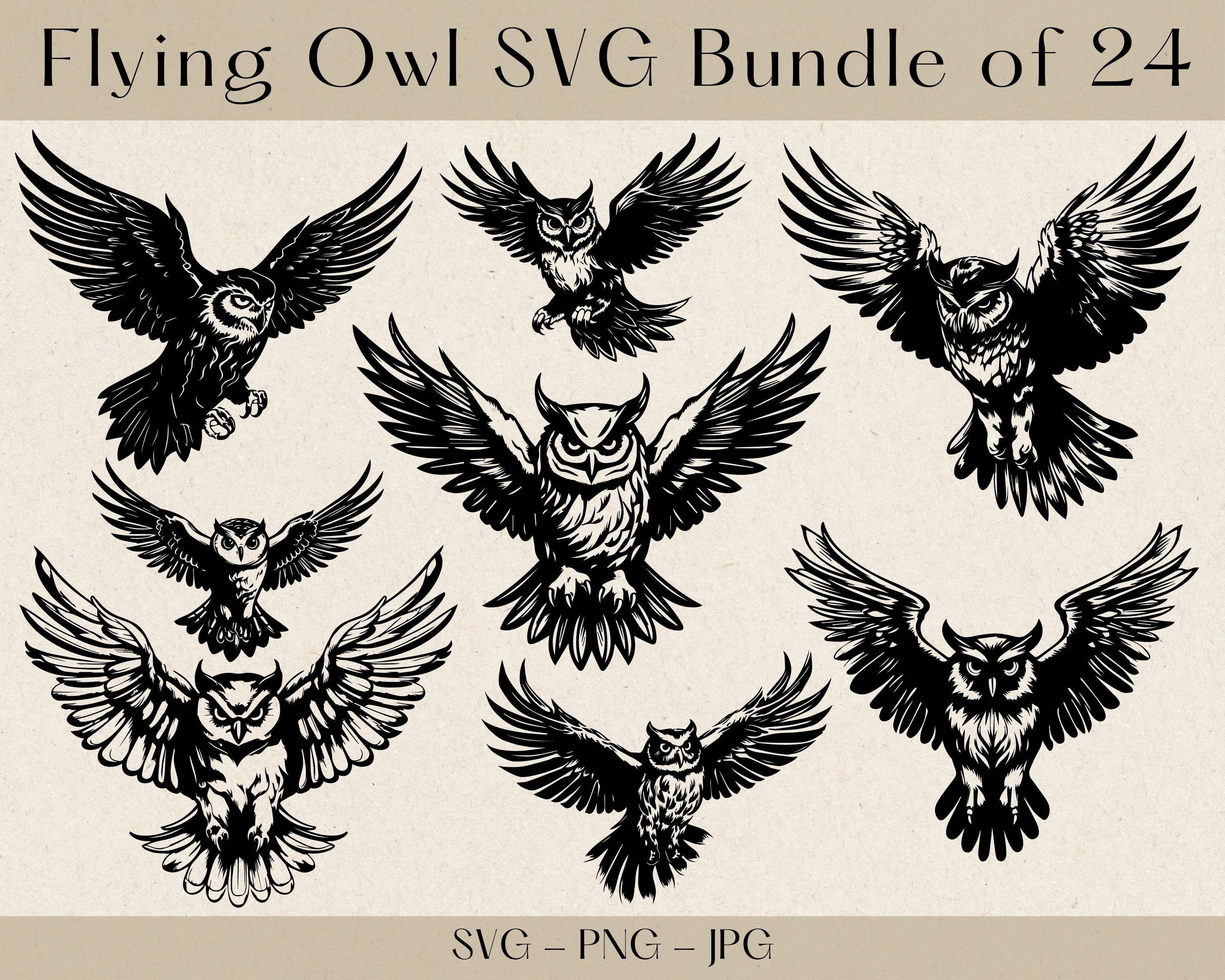 Flying Owl SVG Bundle, Flying owl svg, Owl svg, Owl svg bundle, Owl Clipart, Owl Png, Bird SVG, Owl 