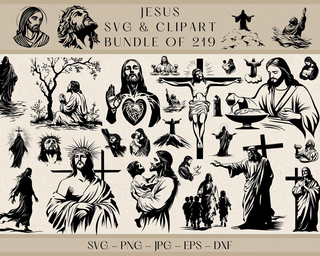 Jesus SVG Bundle, 219 Christian Clipart Graphics, Bible Silhouette PNG ...