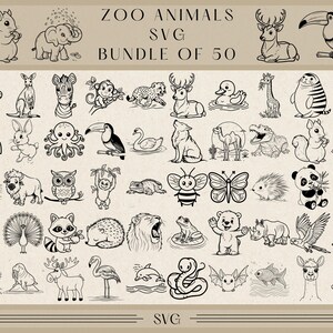 Zoo Animals SVG Bundle | 50 Cute Zoo & Wildlife Designs | Digital Download | SVG Format | Commercial Use