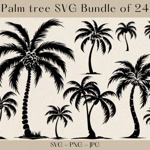 Pakiet Palm Tree SVG, Palm Tree SVG, Palm Tree PNG, Sylwetka Palm Tree, Pakiet Tropical Paradise, Tropical Svg, Clipart Beach Vacation