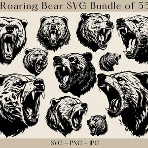 Pakiet Roaring Bear SVG, Roaring Bear SVG, Bear SVG, Grizzly Bear svg, Bear Clipart, Roar svg, Bear png, bear head svg, bear cut file