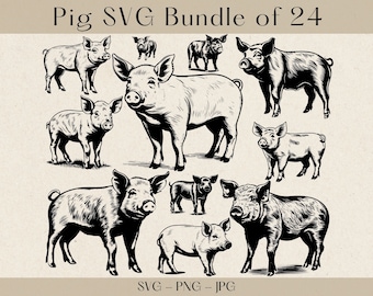 Pig SVG, Pig SVG Bundle, Pig Clipart, Pig vector, Pig svg files for cricut, Farm Animal SVG, Farm svg, Cute Pig svg, Farm animals svg
