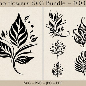 Boho Flower SVG Bundle: 100 Floral Clipart Designs (Digital Download)
