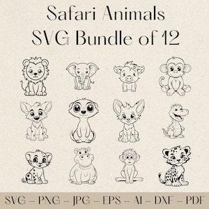 Safari Animals SVG Bundle, Cute animals svg, animals svg, animals clipart, safari animals svg, kawaii animals, kawaii, cute african animals