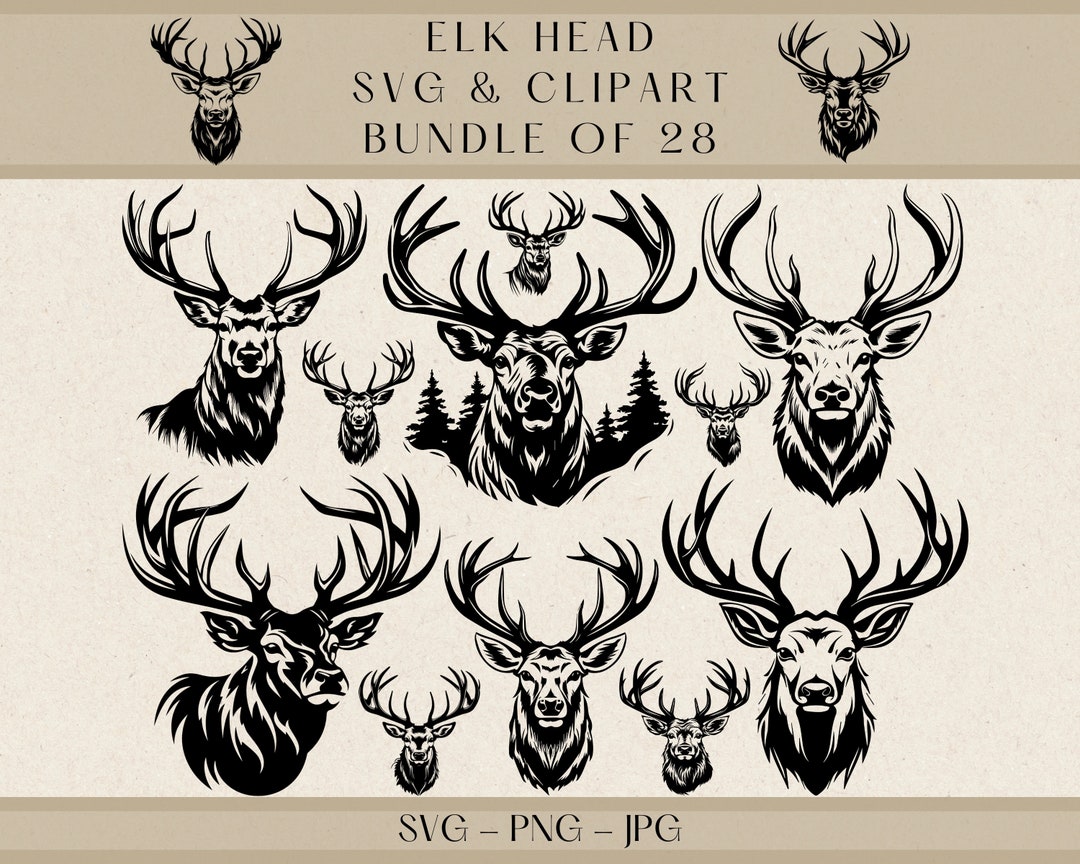 Elk Head Svg, Elk Svg, Deer Head Svg, Deer Svg, Deer Clipart, Deer Png
