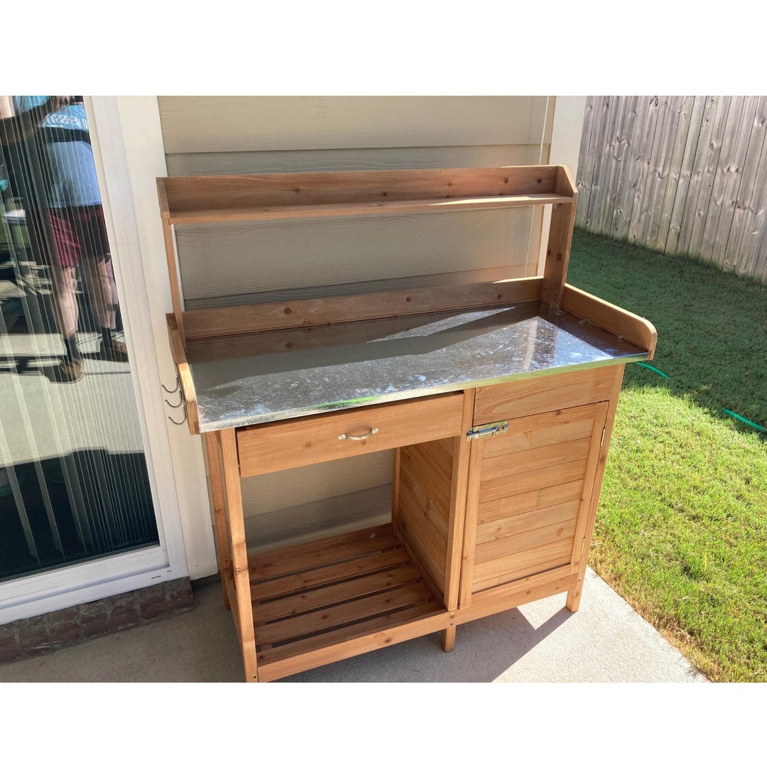 Garden Potting Bench Outdoor Garden Work Station With Metal Etsy