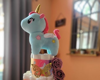 Diaper cake Blue Unicorn baby shower gift boys