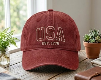 Custom USA EST 1776 Embroidered Hat, Patriotic Cap, Vintage Freedom Baseball Hat