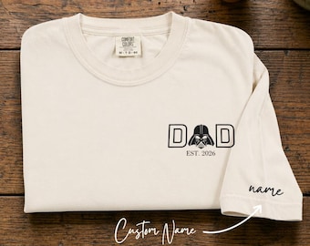 Camiseta Comfort Colors bordada inspirada en Galaxy Wars para papá y mamá 2026, personalizada con nombre en la manga, regalo del Día del Padre, camiseta "Yo soy tu padre".
