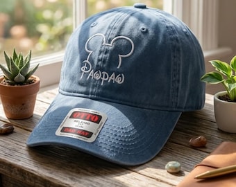 Embroidered Mouse Ears Pawpaw/Poppop/Papá Vintage Baseball Hat, Idea Fathers Day Gift, Custom Name on Hat Side, Disney Family Trip Cap