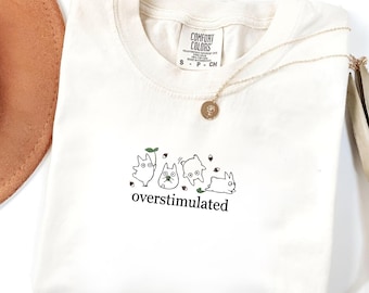 Embroidered Cute Totoro Overstimulated Anime Inspired Comfort Colors® Shirt, Studio Ghibli Embroidered Crewneck, Anime Lovers Gift