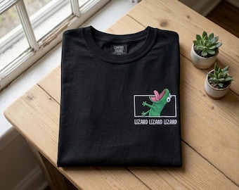 Comfort Colors Lizard Meme Embroidered T-Shirt, Funny Cartoon Tom Lizard Crewneck, Humor Gift for Dad Mom, Mothers Fathers Day Gift