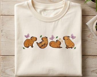 Embroidered Funny Capybara Comfort Colors® Shirt, Anime Lovers Gift, Capybara Lover, Overstimulated Crewneck