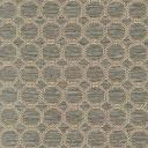 May include: A close-up of a woven fabric with a repeating pattern of interlocking circles. The circles are a light tan color, and the background is a muted blue-gray. The texture of the fabric is visible, with a slightly rough appearance.