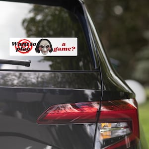 Pegatina de Jigsaw &quot;¿Quieres jugar a un juego?&quot;: Calcomanía de terror para coche de la película Saw
