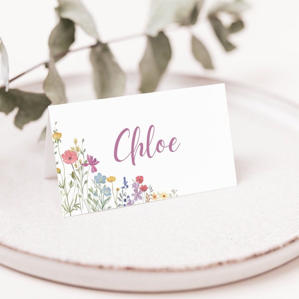 Wildflower Baby Shower Place Card, Baby in Bloom Seating Card, Floral Seating Card, Editable Template, Spring, Summer Digital Download MFP15