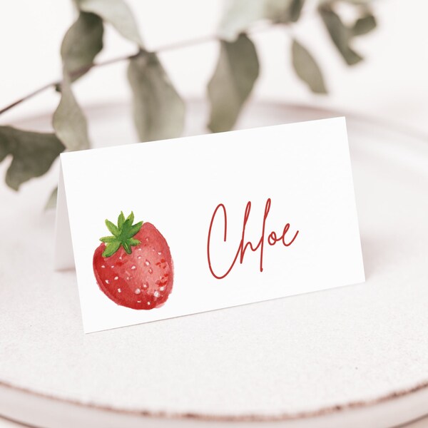 Strawberry Place Card, Editable Template, Berry Sweet Shower, Berry Sweet Tent Cards, Guest Name Card, Berry Sweet Shower, Summer Baby MFP09