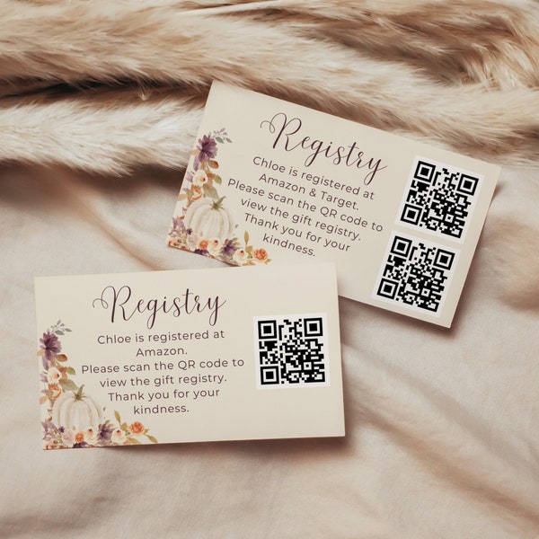 Pumpkin Baby Shower Gift Registry QR Code Card, Editable Registry with QR Code, Editable Template, Fall Registry Card, Online Registry MFP08