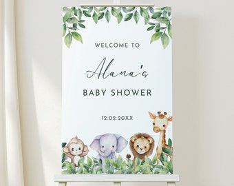 Safari Baby Shower Welcome Sign, A Little Wild One Baby Shower, Jungle Welcome Sign, Baby Shower Decor Safari Poster Editable Template MFP28