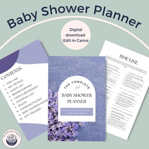 Complete Baby Shower Planner, Lavender, Baby Shower Checklist, Gift Tracker, INSTANT DOWNLOAD, Editable Template, Baby Shower Timeline MFP00