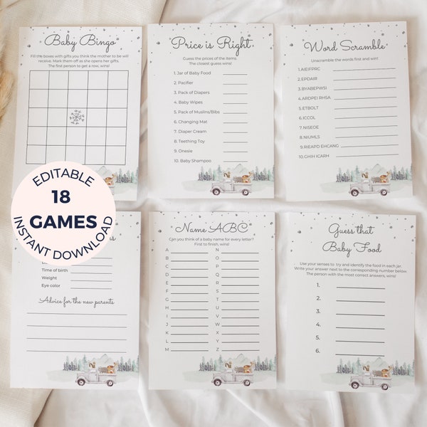 Winter Baby Shower Games Bundle, Woodland Animals Baby Shower Games Pack, Truck Baby Shower Games Set Winter Wonderland Baby it's Cold MFP24