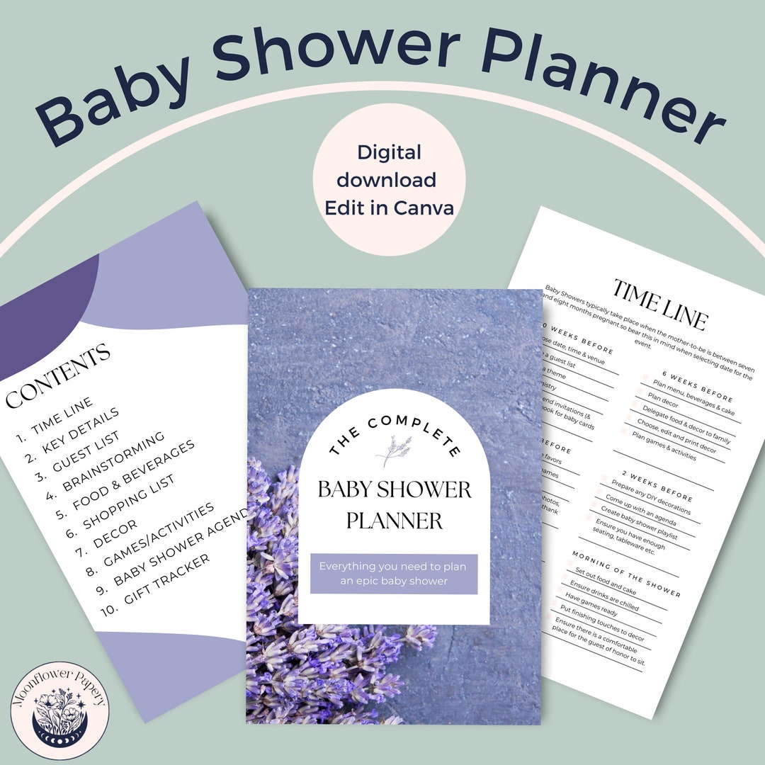 Complete Baby Shower Planner, Lavender, Baby Shower Checklist, Gift