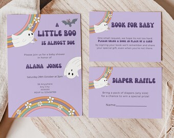 Spooky Baby Shower Invitation Bundle, Little Boo Baby Shower Invite, Halloween Baby Shower Bundle, Ghost, Rainbow, Editable Template MFP16