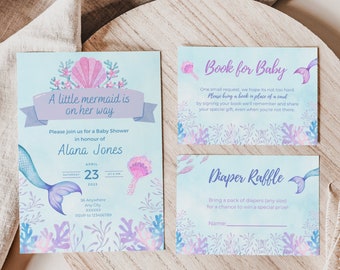 Mermaid Baby Shower Invitation Bundle, Mermaid Baby Shower Invite, Sea Baby Shower, Girl Baby Shower, Under the Sea, Editable Template MFP06