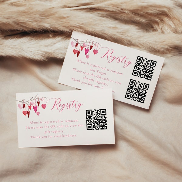 Baby Shower QR Code Card for Online Registry, Valentines Baby Gift QR Code, Registry, Editable, Baby Shower Insert, Invitation Insert, MFP35