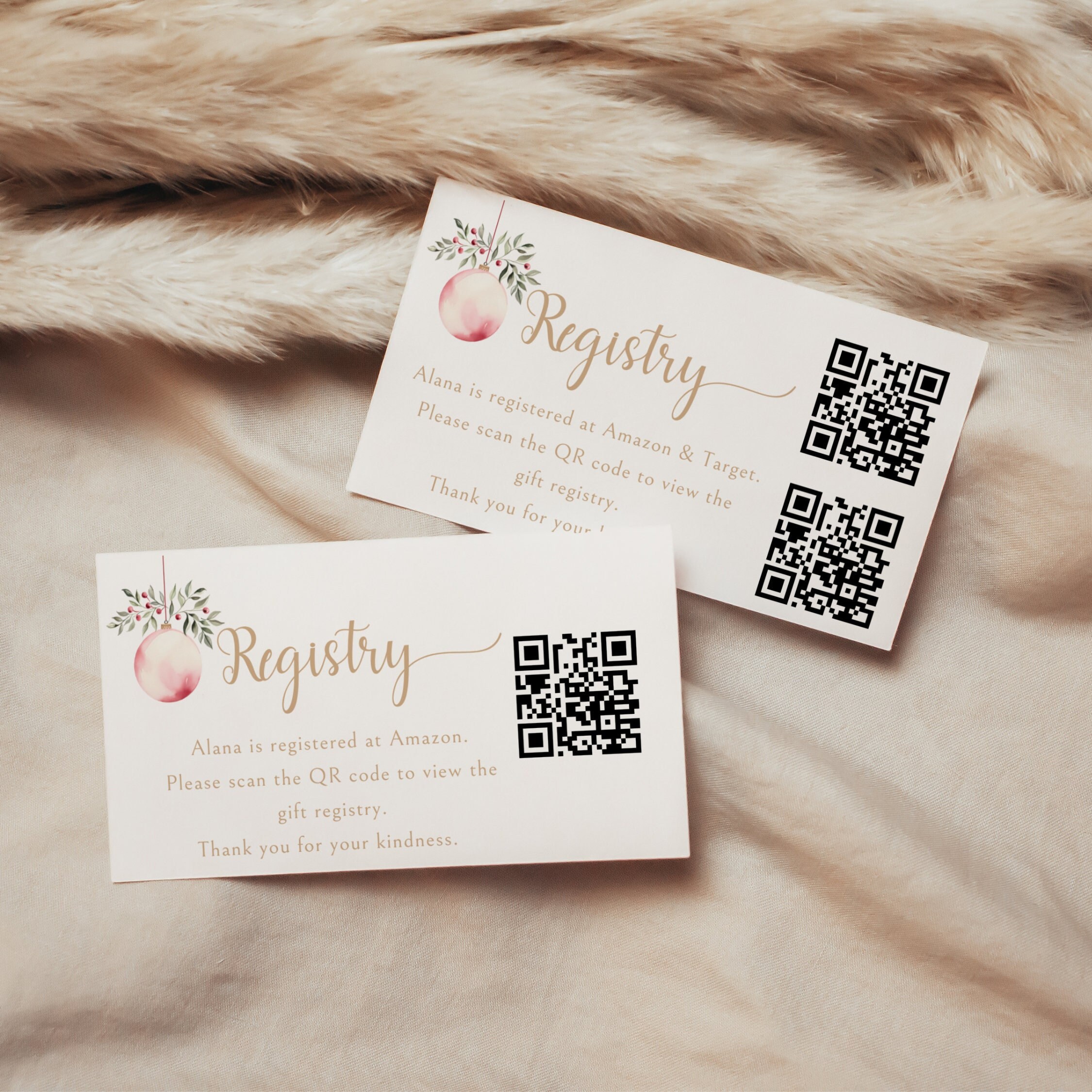 Baby Shower QR Code Card for Online Registry Pink Christmas Baby Gift ...