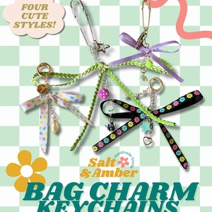 Cute Bag Charm Keychains | Handmade with Upcycled Ribbon and Charms | Aesthetic Accessory for Purses and Backpacks