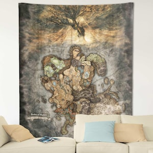 Tapisserie de carte du royaume des ombres d'Elden Ring, carte détaillée de haute qualité, DLC L'ombre d'Erdtree, impressions de cartes, décoration murale, art mural