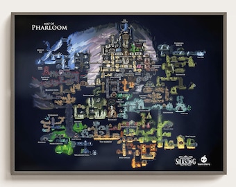 Poster della mappa di Hollow Knight Silksong Pharloom, mappa di gioco dettagliata di alta qualità, stampa della mappa, decorazione murale