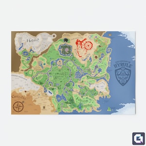 Legend of Zelda-kaartposter, Tears of the Kingdom-kaart, Breath of the Wild-kaart, Kingdom of Hyrule-kaartposter, TotK-kaart, BotW-kaart, gameposter