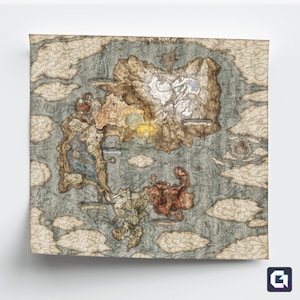 Elden Ring aterriza entre el cartel enmarcado del mapa, mapa del anillo de Elden, mapa de juego detallado de alta calidad, impresión de mapas, marco de madera, marco de metal, arte de pared
