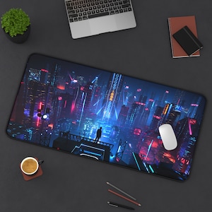 Cyberpunk Night City Desk Mat, High-Quality Desk Mat, Cyberpunk, Cyberpunk City, Cyber City, Night City, Gaming Desk Mat, Long Mouse Pad