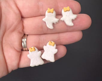 Ghost with Bow Stud Earrings | Halloween Earrings | Ghost Earrings