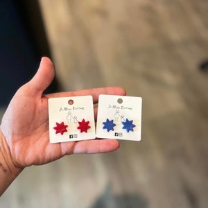 Red, White, and Blue Clay Star Stud Earrings | Polymer Clay | Patriotic Statement Earrings
