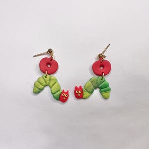 The Hungry Caterpillar Inspired Earrings |  Clay Caterpillar Earrings | Teacher Statement Earrings