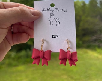 Bow Earrings | Pink Bow Earrings | Clay Statement Earrings