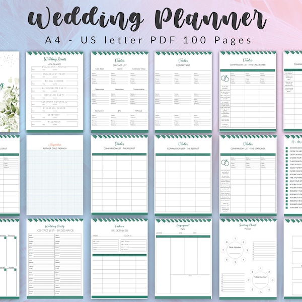 Wedding planner printable commercial, wedding planner template printable, Wedding planning checklist, Wedding day checklist, Wedding Binder