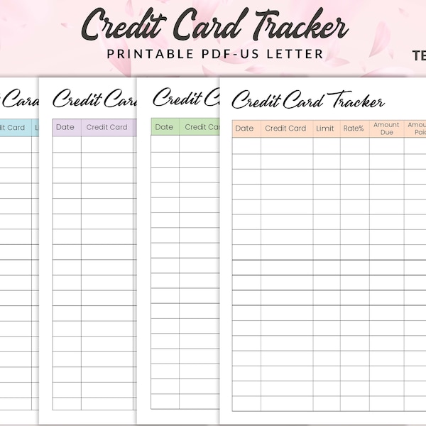 Credit Card Tracker, Printable Credit Card Log, Credit Card Planner, Debt Free Journey, Finance Budget, Credit Card Debt, Credit Card List