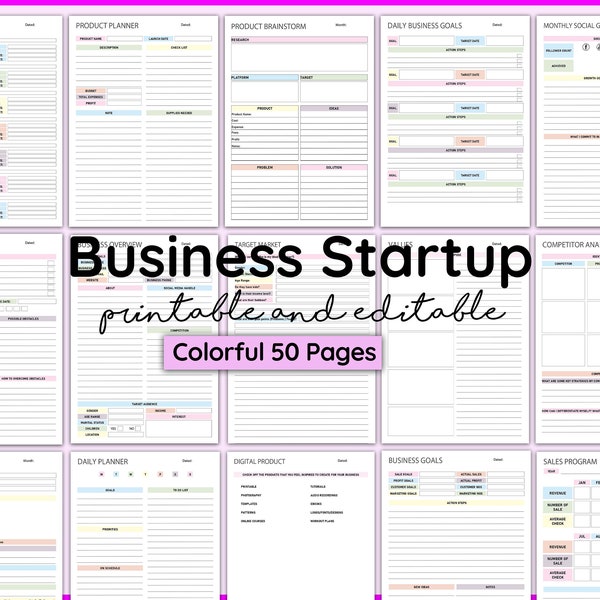 Business startup planner, Printable and Editable Business Startup, Business Startup Checklist, Business Checklist, Startup Checklist